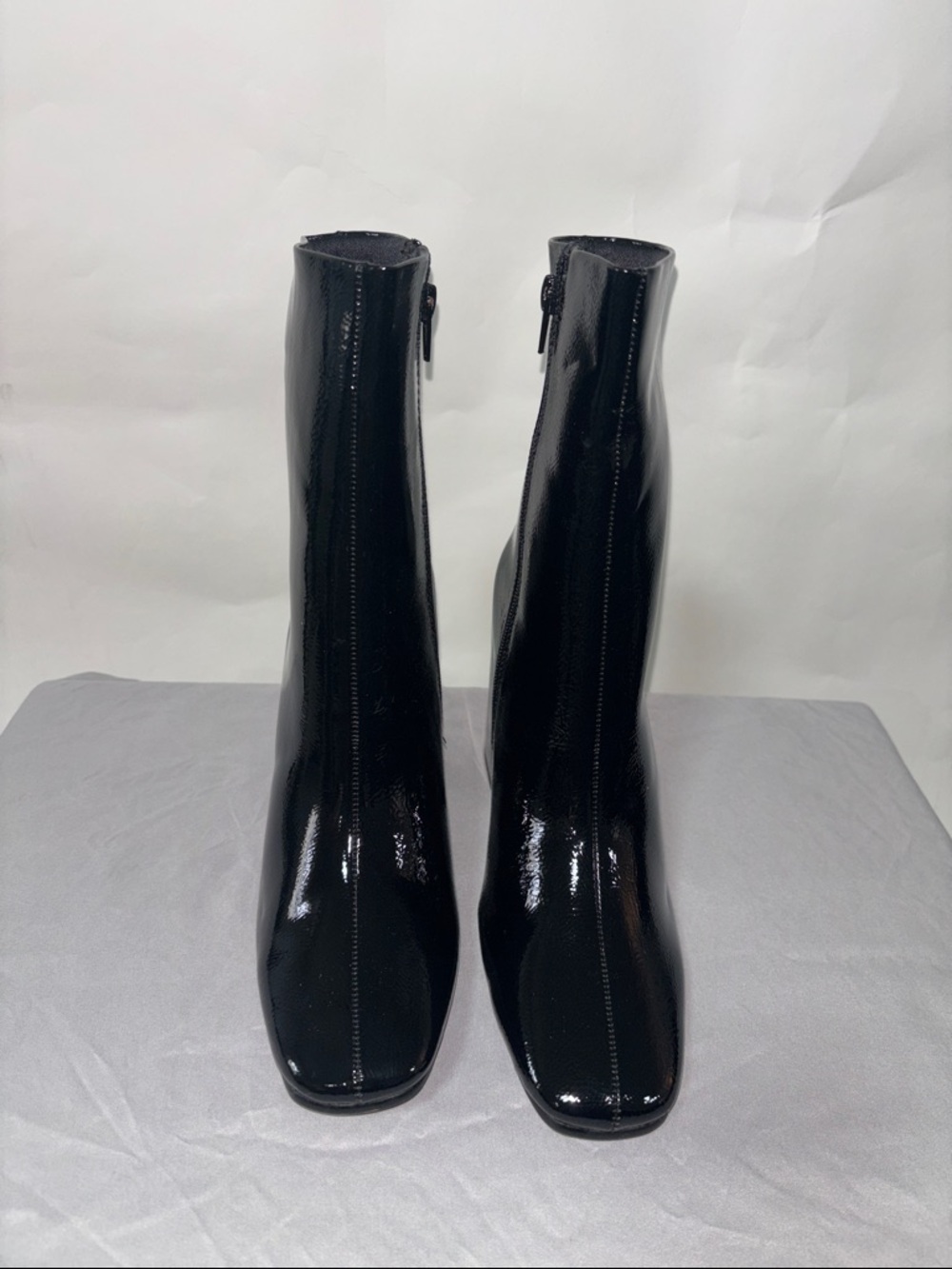 Women's Black Patent Ankle Boots - Sleek Zip Closure